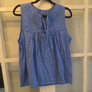 LOFT Blue Smocked Yoke Sleeveless Top
